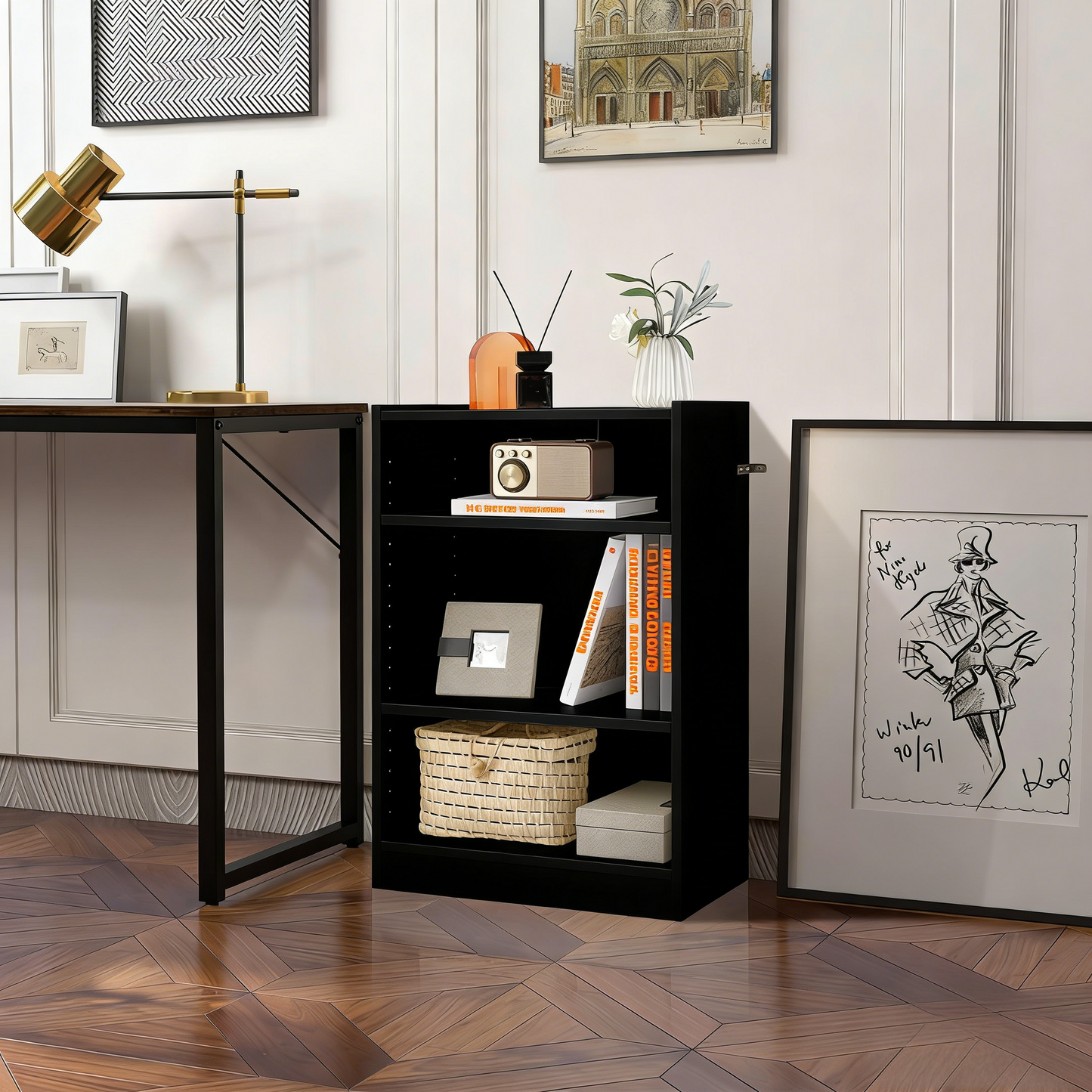 3-Tier Adjustable Bookcase with Anti-Tip, Modern & Simple