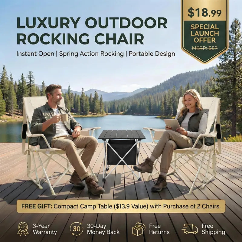 Comfortable Rocking Chair, 350lbs Capacity, Extra-Wide Back (Free Table Included)