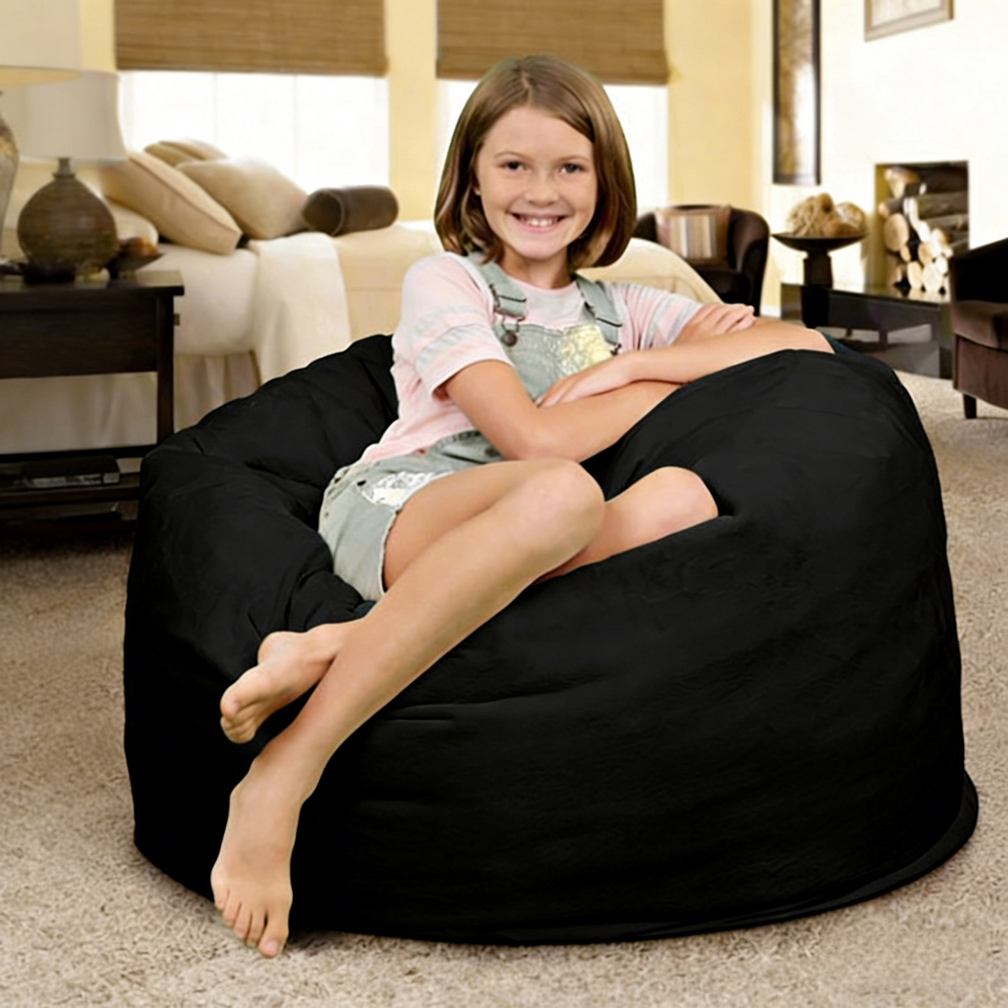 3-Foot Teal Suede Bean Bag, Oversized & Multi-Use Lounge Chair