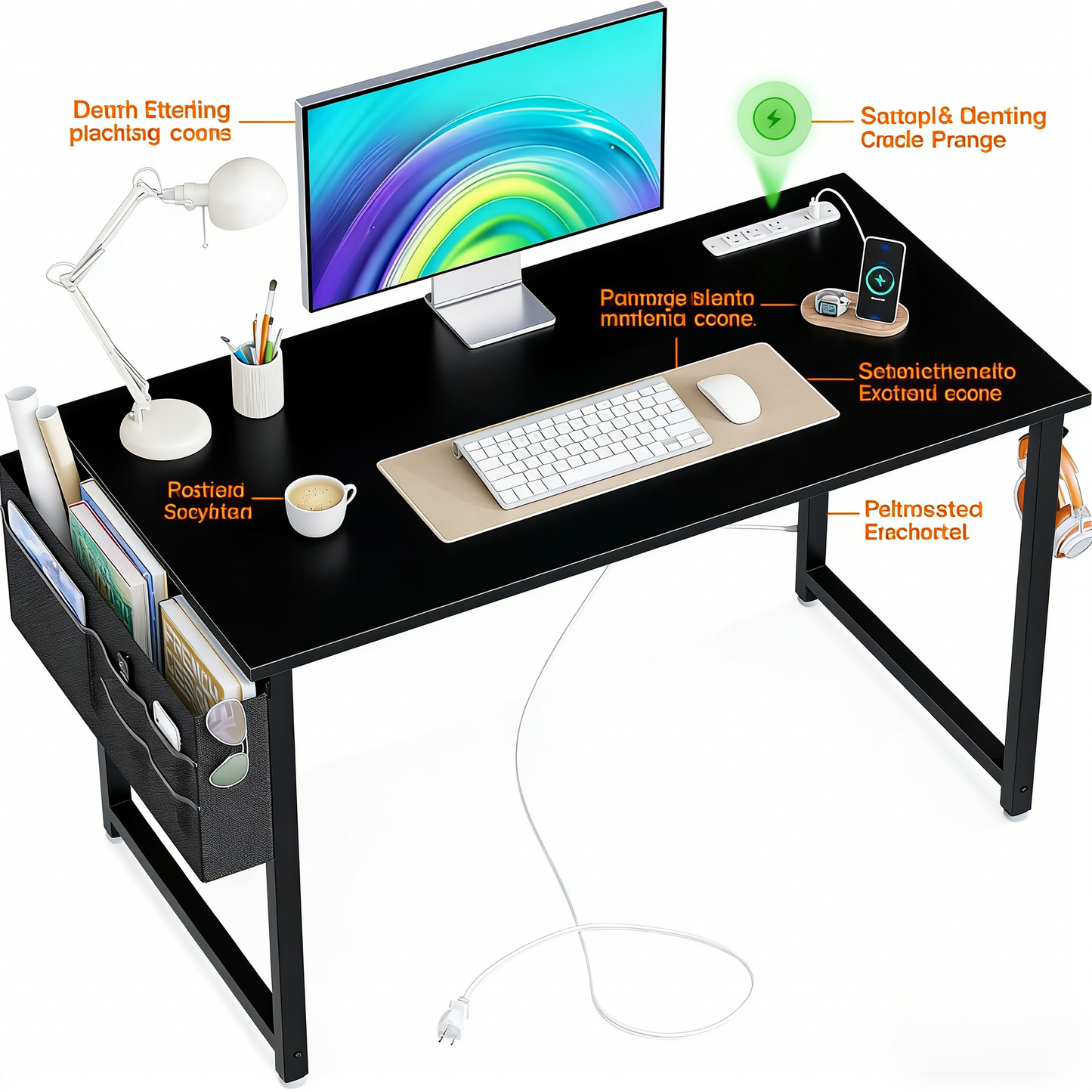 40" Desk with Outlets & USB, Modern & Functional
