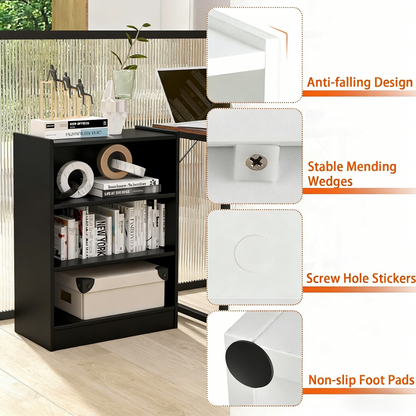 3-Tier Adjustable Bookcase with Anti-Tip, Modern & Simple