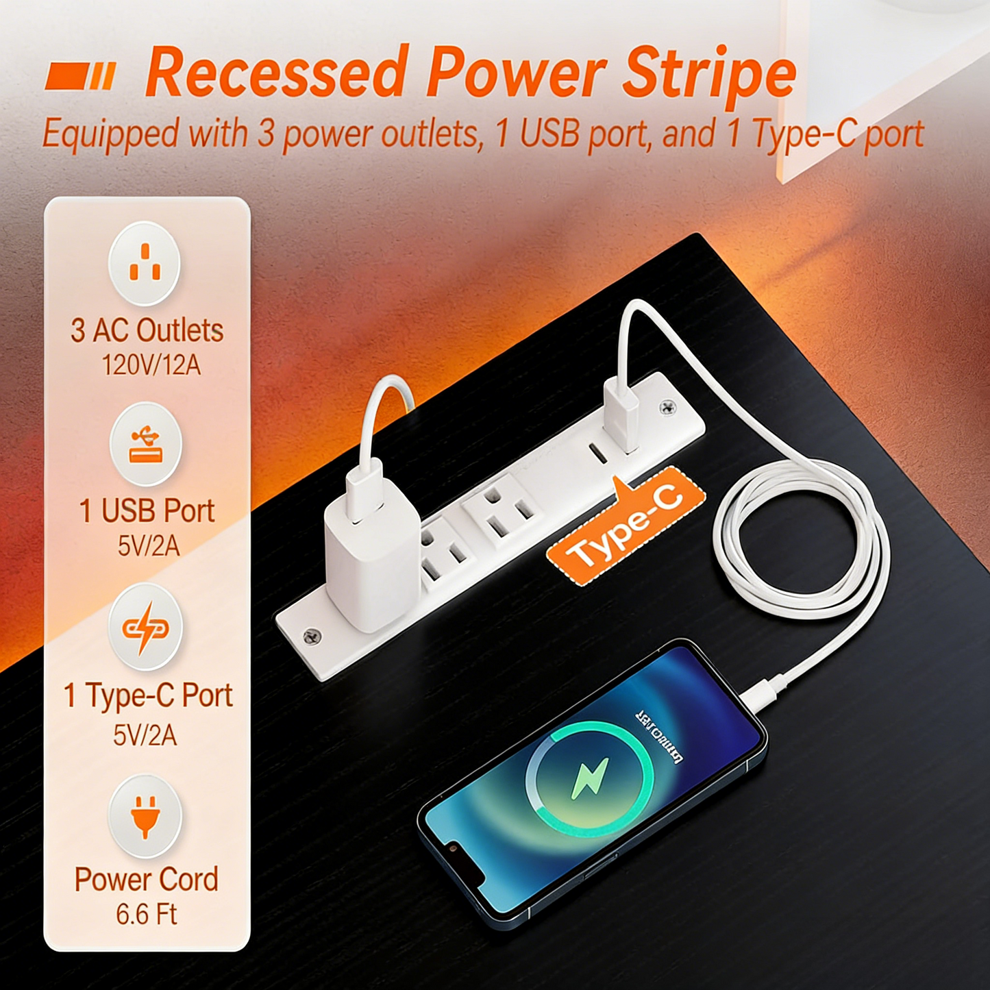 40" Desk with Outlets & USB, Modern & Functional
