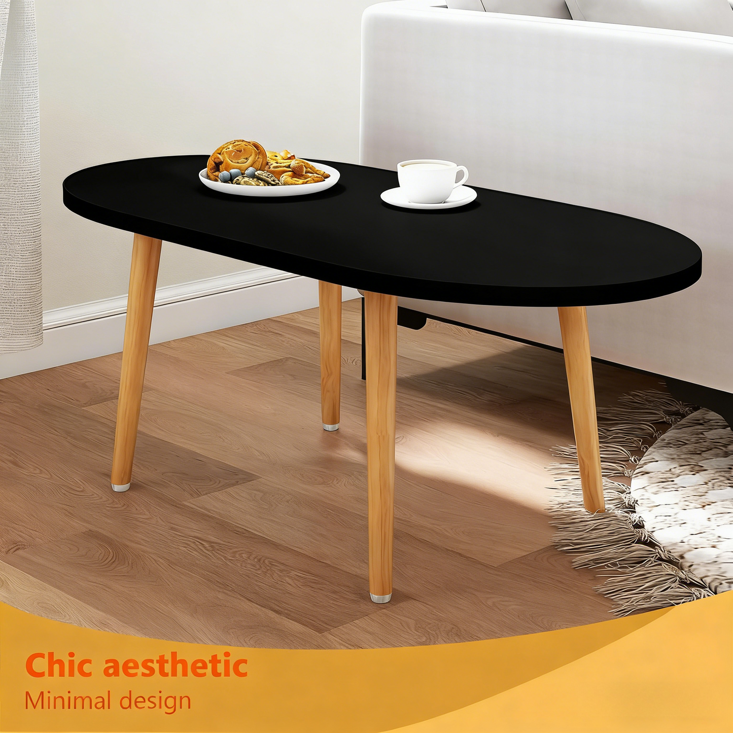 Oval Solid Wood Coffee Table with Storage, Doubles as Floor Desk