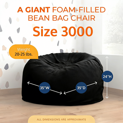 3-Foot Teal Suede Bean Bag, Oversized & Multi-Use Lounge Chair