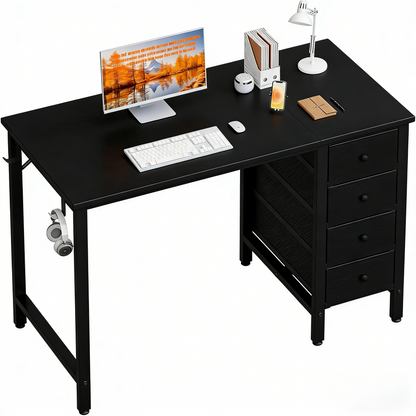 Reversible 40" Desk with Fabric Drawers, Dual-Purpose Study & Manicure Table for Bedroom & Home Office
