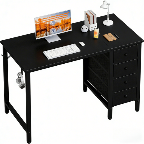 Reversible 40" Desk with Fabric Drawers, Dual-Purpose Study & Manicure Table for Bedroom & Home Office