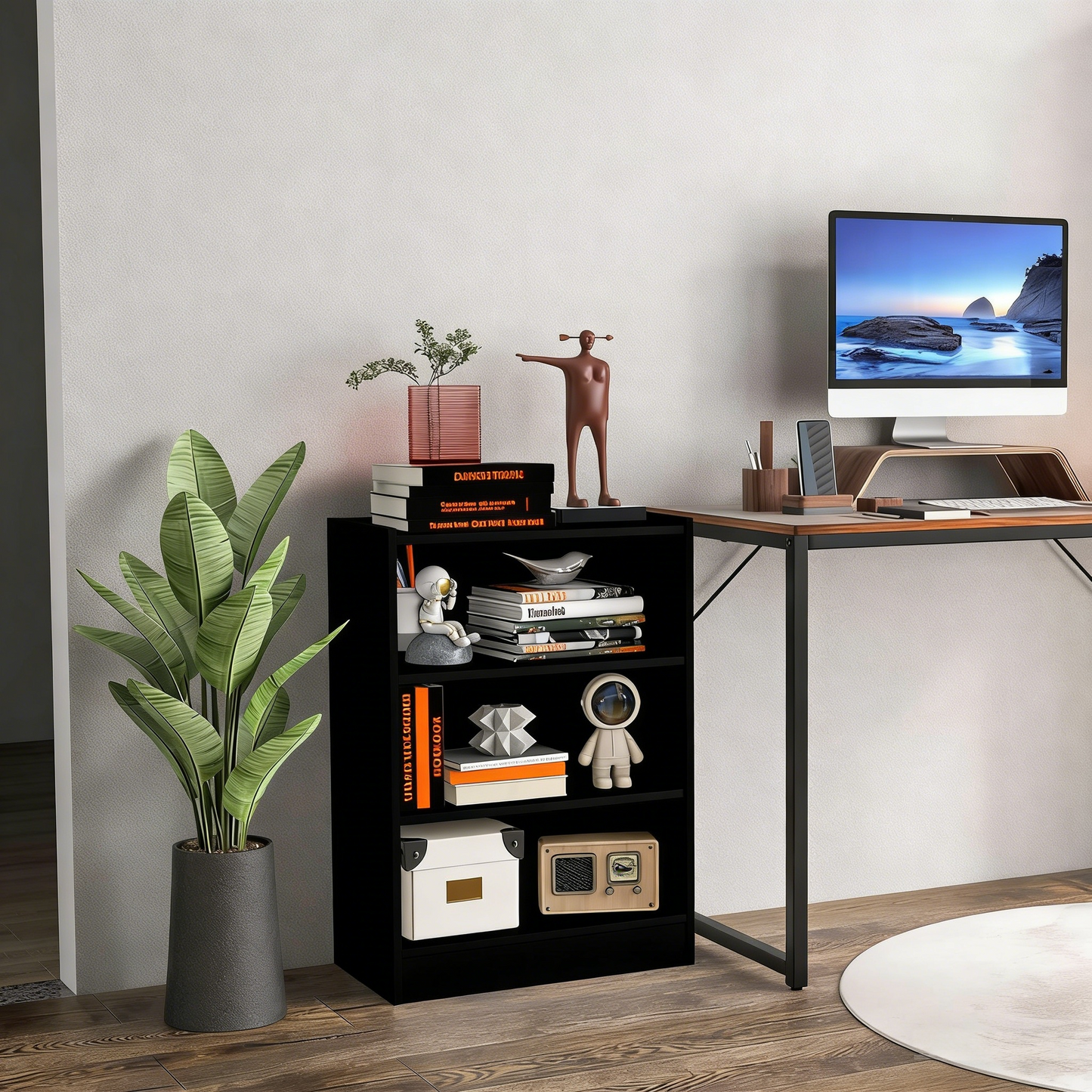 3-Tier Adjustable Bookcase with Anti-Tip, Modern & Simple