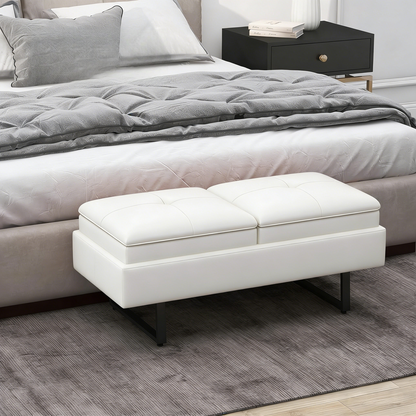 Modern Futon Sofa Bed, 2-Seater, PU Leather