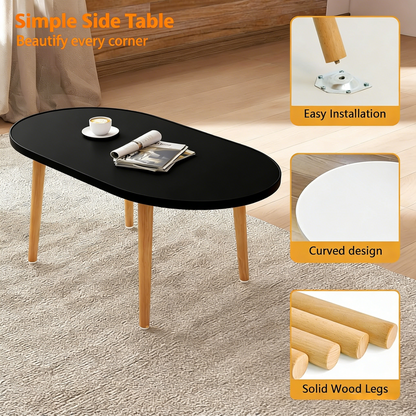 Oval Solid Wood Coffee Table with Storage, Doubles as Floor Desk