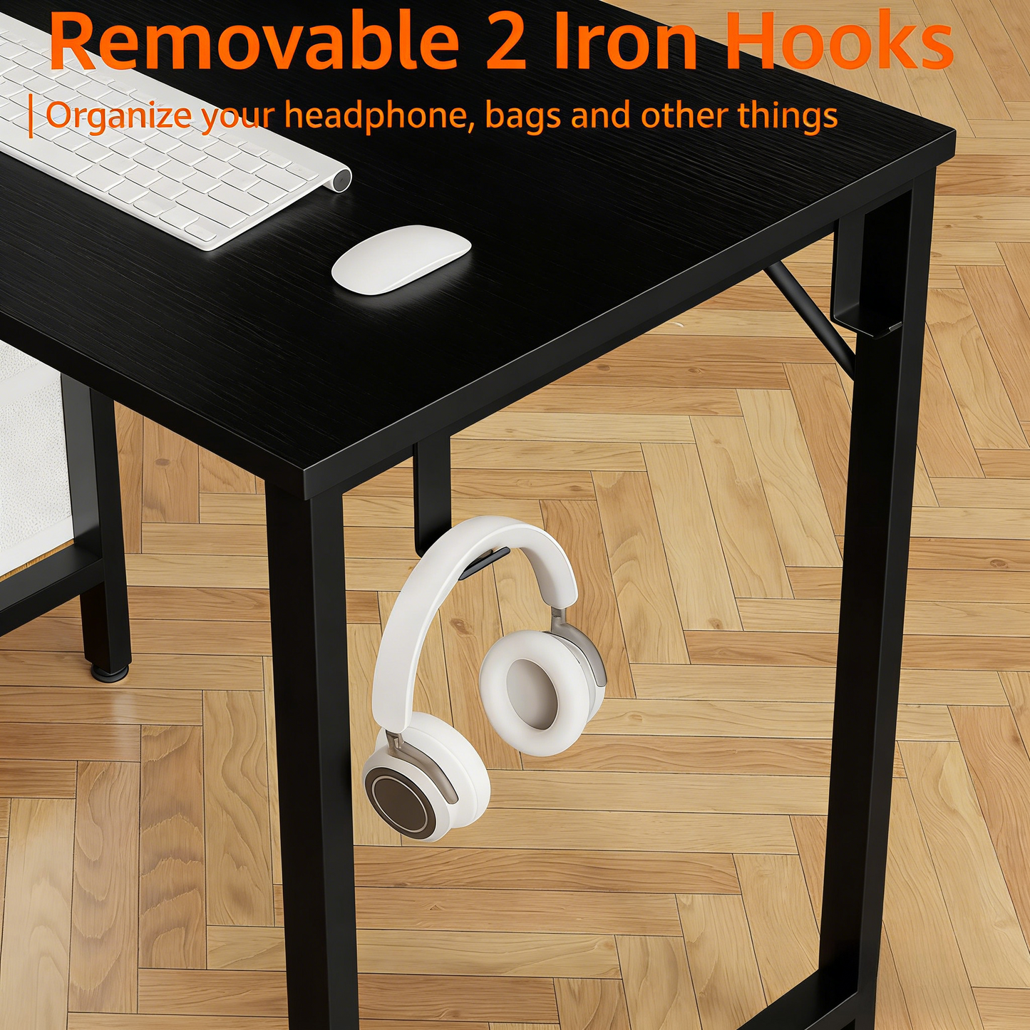 Reversible 40" Desk with Fabric Drawers, Dual-Purpose Study & Manicure Table for Bedroom & Home Office