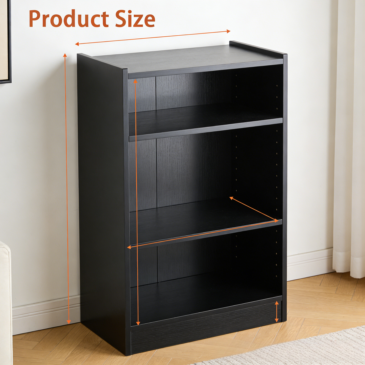 3-Tier Adjustable Bookcase with Anti-Tip, Modern & Simple