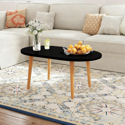 Oval Solid Wood Coffee Table with Storage, Doubles as Floor Desk