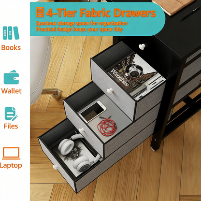 Reversible 40" Desk with Fabric Drawers, Dual-Purpose Study & Manicure Table for Bedroom & Home Office