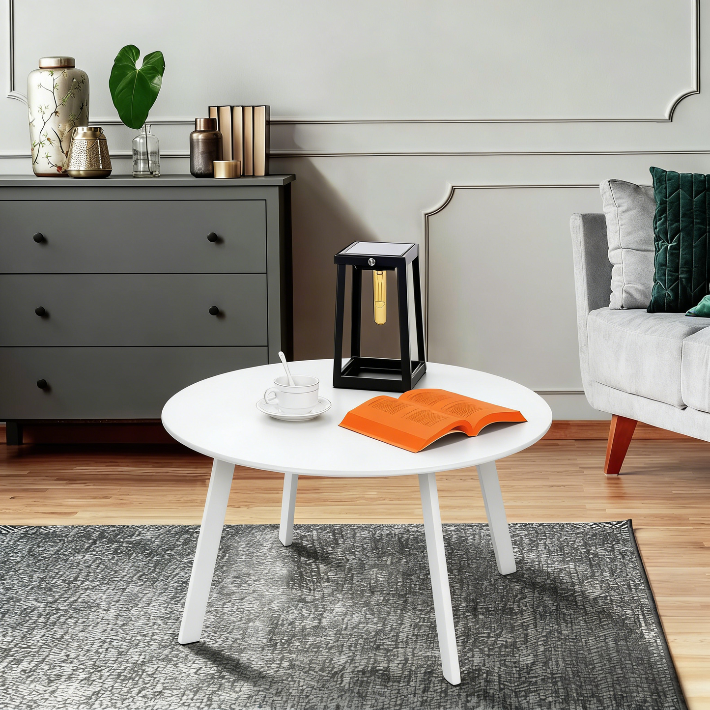 Round Outdoor Side Table, Anti-Rust Metal & Weather-Resistant, for Patio & Indoor Use, Modern Black