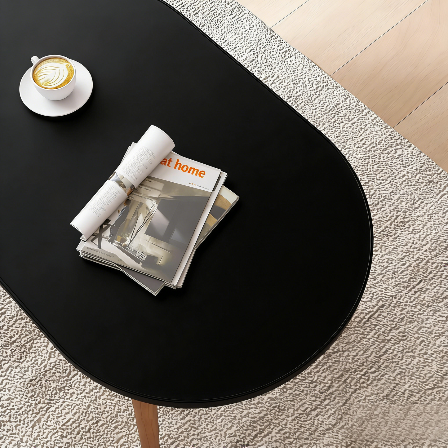 Oval Solid Wood Coffee Table with Storage, Doubles as Floor Desk