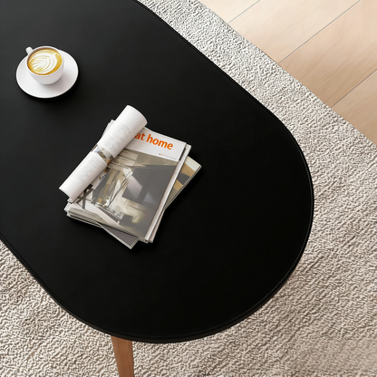 Oval Solid Wood Coffee Table with Storage, Doubles as Floor Desk