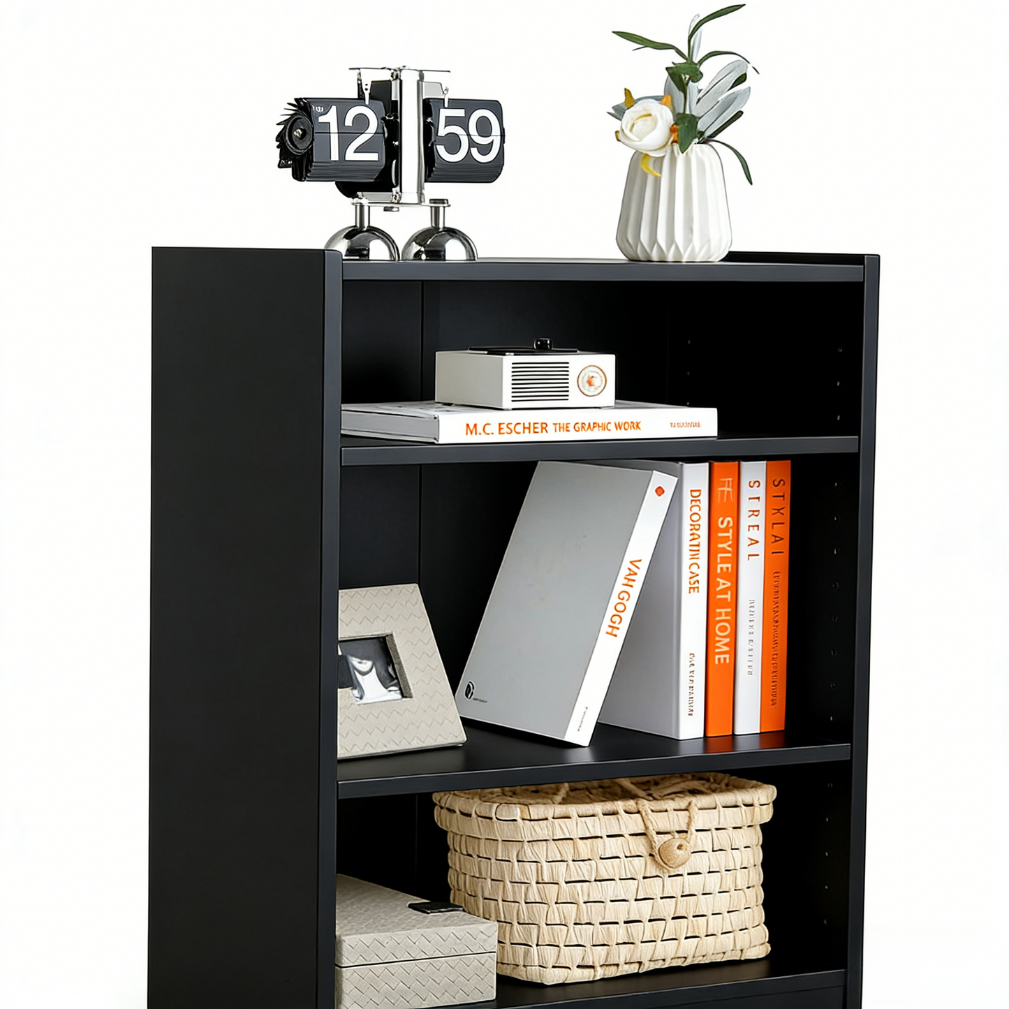 3-Tier Adjustable Bookcase with Anti-Tip, Modern & Simple