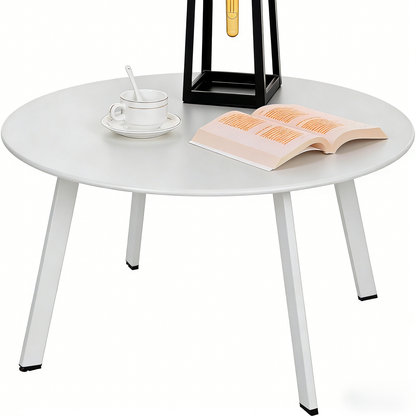 Round Outdoor Side Table, Anti-Rust Metal & Weather-Resistant, for Patio & Indoor Use, Modern Black