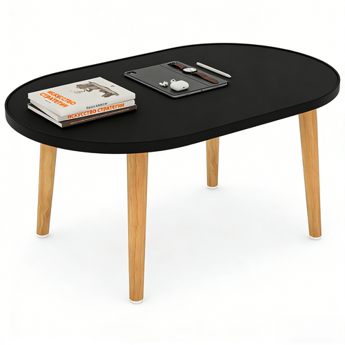 Oval Solid Wood Coffee Table with Storage, Doubles as Floor Desk