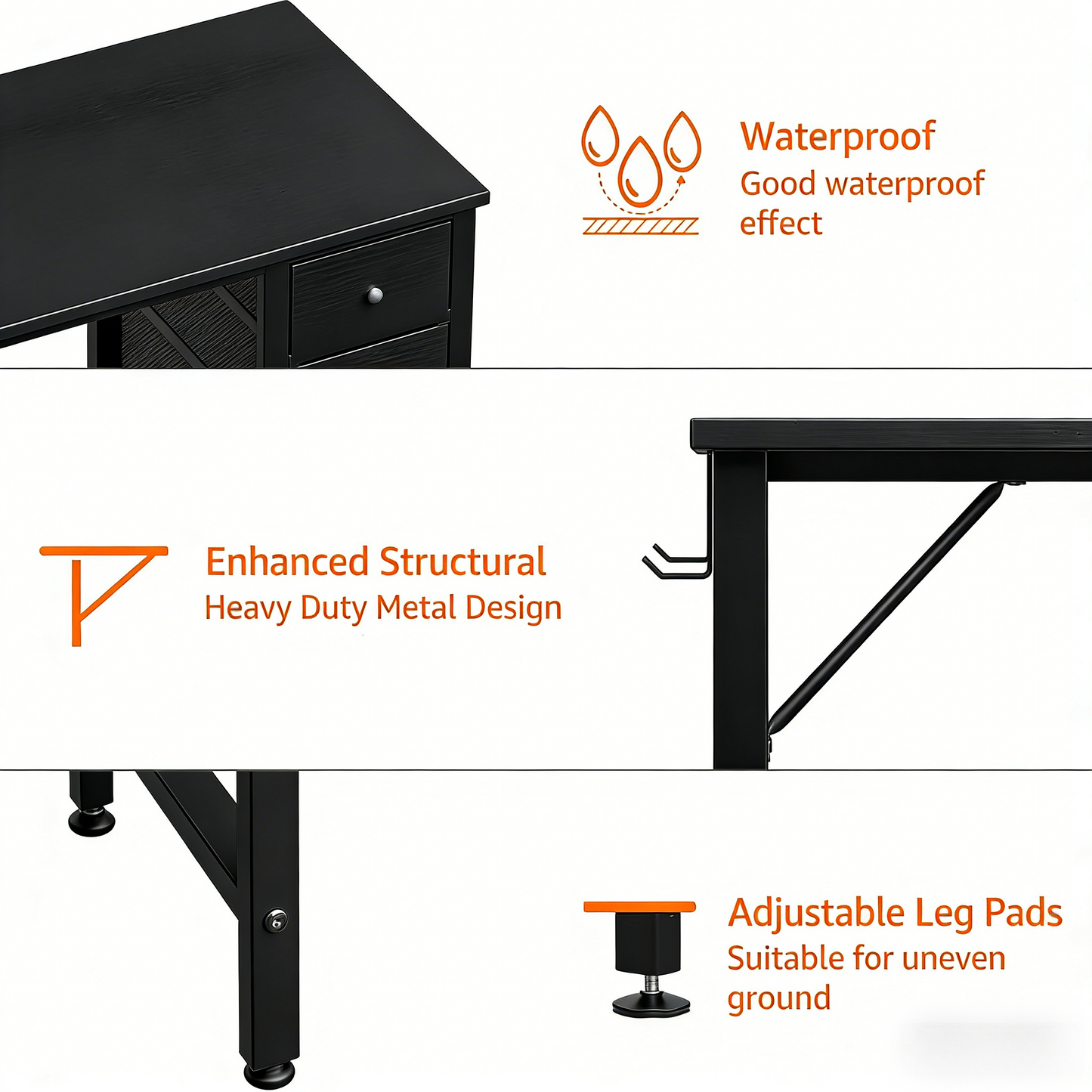 Reversible 40" Desk with Fabric Drawers, Dual-Purpose Study & Manicure Table for Bedroom & Home Office