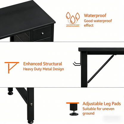 Reversible 40" Desk with Fabric Drawers, Dual-Purpose Study & Manicure Table for Bedroom & Home Office