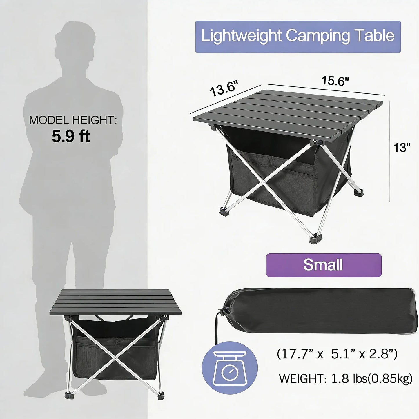 Ultralight Aluminum Folding Table with Carry Bag, Multi-Use Outdoor